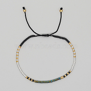Glass Seed Braided Beaded Bracelets, Adjustable Bracelet, Black, 11 inch(28cm)(XC9959-04)