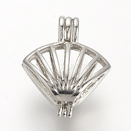 Alloy Diffuser Locket Pendants, Cage Pendants, Fan, Platinum, 23.5x19.5x11mm, Hole: 3.5x4.5mm, inner measure: 12x16mm(PALLOY-S062-42P)