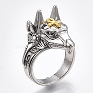 Alloy Wide Band Rings, Chunky Rings, Wolf with Ankh Cross, Antique Silver & Golden, Size 11, 21mm(X-RJEW-T006-07)