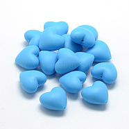 Food Grade Eco-Friendly Silicone Focal Beads, Chewing Beads For Teethers, DIY Nursing Necklaces Making, Heart, Deep Sky Blue, 19x20x12mm, Hole: 2mm(SIL-R003-07)