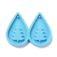 DIY Teardrop with Tree Pendants Silicone Molds, Resin Casting Molds, For UV Resin, Epoxy Resin Jewelry Making, Christmas Theme, Deep Sky Blue, 42x57x5mm, Hole: 1.5mm, Inner Diameter: 37x25mm(DIY-D060-24)