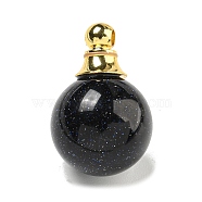 Synthetic Blue Goldstone Perfume Bottle Pendants, with 304 Stainless Steel Findings, Round, 25x16mm, Hole: 2mm(G-K338-22G-10)