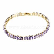 Cubic Zirconia Classic Tennis Bracelet, Real 18K Gold Plated Brass Cubic Zirconia Link Chain Bracelet for Women, Nickel Free, Medium Orchid, 7-1/8 inch~7-1/2 inch(18~19cm)(X-ZIRC-S067-073E-NF)