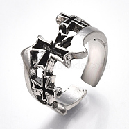 Alloy Cuff Finger Rings, Wide Band Rings, Cross, Antique Silver, Size 9, 19mm(RJEW-T006-56)