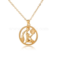 Alloy Flat Round with Constellation Pendant Necklaces, Cable Chain Necklace for Women, Virgo, Pendant: 2.2cm(PW-WG52384-06)
