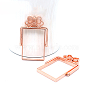Zinc Alloy Open Back Bezel Pendants(rotatable), For DIY Epoxy Resin, Pressed Flower Jewelry, Rectangle with Bowknot, Cadmium Free & Lead Free, Rose Gold, 48.5x30.5x3.5mm, Hole: 1.4mm, Inner Size: 33x23.5mm(PALLOY-WH0076-84RG-RS)