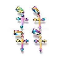 Ion Plating(IP) 304 Stainless Steel Pendants, Laser Cut, Cross, Rainbow Color, 20x13x1.5mm, Hole: 3.5x7mm(STAS-L216-36M)