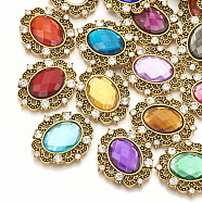 Alloy Acrylic Rhinestone Cabochons, with Rhinestone, Faceted, Oval, Antique Golden, Mixed Color, 31x27x5mm(RB-N050-01-24AG)