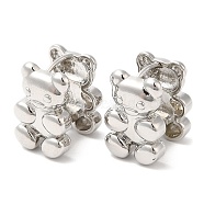 Rack Plating Brass Bear Hoop Earrings for Women, Platinum, 17.5x12x14mm(EJEW-K249-04P)