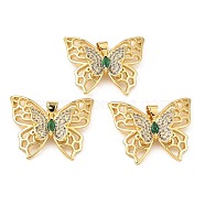 Real 18K Gold Plated Rack Plating Brass Micro Pave Cubic Zirconia Pendants, Long-Lasting Plated, Cadmium Free & Lead Free, Butterfly Charms, Colorful, 22x27x4mm, Hole: 3x3.3mm(ZIRC-L100-140G)