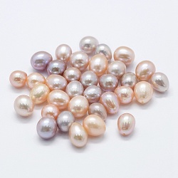 Natural Cultured Freshwater Pearl Beads, Dyed, Half Drilled, Teardrop, Bisque, 9~10x9~10mm, Hole: 0.8mm(PEAR-P056-021)