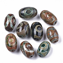 Tibetan Style dZi Beads, Natural Agate Beads, Dyed & Heated, Oval, 3-Eye, 19~23x14~15mm, Hole: 1.6~2mm(TDZI-N001-017)