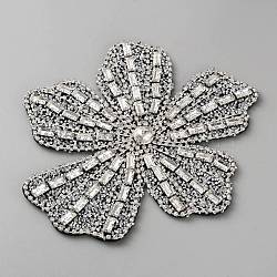 Felt & Rhinestone Embroider Thread Iron on/Sew On Patches, Cloth Appliques, Flower, Gray, 140x145x9mm(PATC-WH0023-30A)
