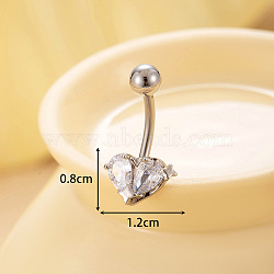 316L Surgical Stainless Steel Clear Cubic Zirconia Curved Barbell Belly Rings, Stainless Steel Color, Heart, 12x8mm(WGA1AD6-01)