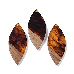 Resin & Wood Big Pendants, Leaf Charms, Saddle Brown, 52.5x22x3.5mm, Hole: 2mm(WOOD-F015-12C)