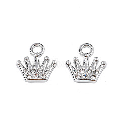 304 Stainless Steel Charms, with Crystal Rhinestone, Crown, Stainless Steel Color, 11.5x11x2mm, Hole: 2mm(STAS-N095-140)