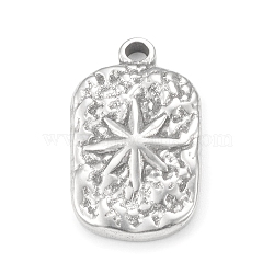 304 Stainless Steel Pendants, Rectangle with Star Charms, Stainless Steel Color, 18x10x2mm, Hole: 1.2mm(STAS-F287-11P)