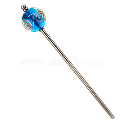 Lampwork & Brass Hair Sticks, Hair Accessories for Women & Girls, Blue, 155x25mm(PW-WG6F808-05)