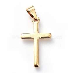 304 Stainless Steel Pendants, Religion Theme, Cross, Golden, 33x19x2mm, Hole: 7x4mm(STAS-G205-08G)