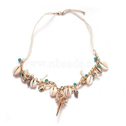 Bohemian Style Shell Bib Necklaces, with Acrylic Beads and Brass Findings, Golden, 27.9 inches(71cm)(NJEW-WH0005-05G)