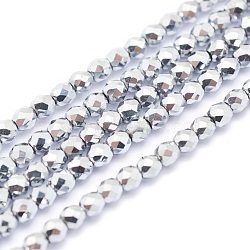 Electroplate Non-magnetic Synthetic Hematite Beads Strands, Grade A, PVD Vacuum Plating, Faceted, Round, Platinum Plated, 2mm, Hole: 1mm, about 185pcs/strand, 15.7 inch(40cm)(G-L487-A-10)