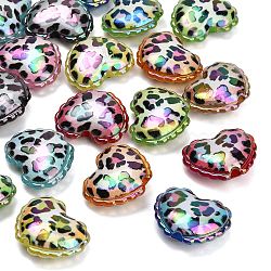 Plating Acrylic European Beads, Large Hole Beads, Heart with Leopard Print Pattern, Mixed Color, 21x27x10mm, Hole: 4mm(AC-CBA49BC-01)