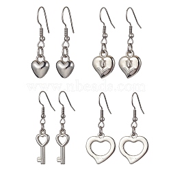 CCB Plastic Heart Dangle Earrings, 304 Stainless Steel Earrings, Stainless Steel Color, 35~44.5x9~18mm(EJEW-JE05500)