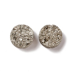 Electroplate Natural Druzy Agate Cabochons, Imitation Pyrite, Flat Round, 12x5~7mm(G-A205-13)
