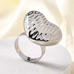 304 Stainless Steel Adjustable Finger Ring, Heart, Stainless Steel Color, Inner Diameter: 17.2mm(RJEW-H244-06P)