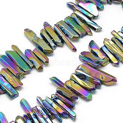 Plated Natural Quartz Crystal Beads Strands, Nuggets, Multi-color Plated, 10~36x4~10x4~10mm, Hole: 1mm, about 75~80pcs/strand, 15.7 inch(G-R435-09C)