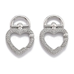 Brass Clear Cubic Zirconia Swivel Clasps, Long-Lasting Plated, Heart, Real Platinum Plated, 29x20x4mm, Hole: 10x5mm(ZIRC-O044-01P)