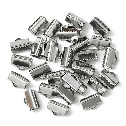 304 Stainless Steel Ribbon Crimp Ends, Stainless Steel Color, 7x10mm, Hole: 1.5x2mm(STAS-YW0001-78C)