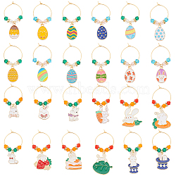 Easter Alloy Enamel Wine Glass Charms, with Glass Beads and 316 Surgical Stainless Steel Hoop Earrings, Egg/Rabbit, Mixed Color, 4.8~6.1cm, 24 style, 1pc/style, 24pcs/set(AJEW-AB00191)