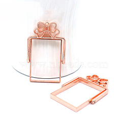 Zinc Alloy Open Back Bezel Pendants(rotatable), For DIY Epoxy Resin, Pressed Flower Jewelry, Rectangle with Bowknot, Cadmium Free & Lead Free, Rose Gold, 48.5x30.5x3.5mm, Hole: 1.4mm, Inner Size: 33x23.5mm(PALLOY-WH0076-84RG-RS)