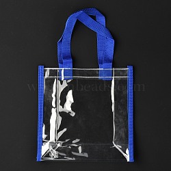 Rectangle Clear PVC Bags, Gift Bags, Shopping Bags, with Ribbon Handles, Blue, 42.5x25.1x1.1cm(ABAG-A002-01B-02)
