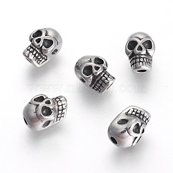 304 Stainless Steel Beads, Skull, Antique Silver, 8x6x5mm, Hole: 1.5mm(STAS-F194-08AS)
