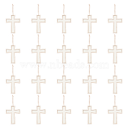 Boxwood Big Pendants, Religion Cross Charms, Undyed, Floral White, 187~190mm, Cross: 126.5x96.5~97x4mm(FIND-WH0420-50)