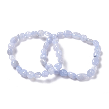 Natural Blue Lace Agate Beaded Stretch Bracelets, Tumbled Stone, Nuggets, Inner Diameter: 2 inch(5~5.2cm)