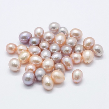 Natural Cultured Freshwater Pearl Beads, Dyed, Half Drilled, Teardrop, Bisque, 9~10x9~10mm, Hole: 0.8mm