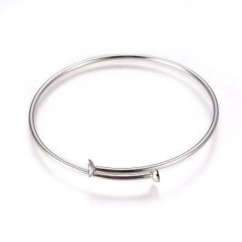 Adjustable 304 Stainless Steel Bangle Making, Blank Bangle Base, Stainless Steel Color, 2-3/8 inch(6.25cm), 2mm, Tray: 6mm