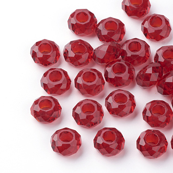 Glass European Beads, Large Hole Beads, No Metal Core, Rondelle, Dark Red, 14x8mm, Hole: 5mm