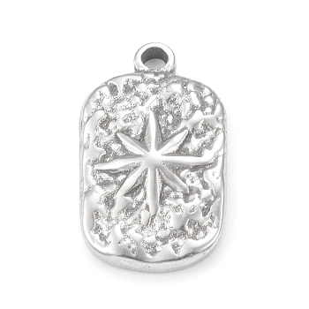304 Stainless Steel Pendants, Rectangle with Star Charms, Stainless Steel Color, 18x10x2mm, Hole: 1.2mm