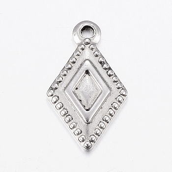 304 Stainless Steel Pendants, Rhombus, Stainless Steel Color, 16x9x1.5mm, Hole: 1.2mm