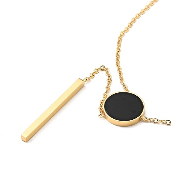 Black Synthetic Shell Flat Round Pendant Lariat Necklace, Ion Plating(IP) 304 Stainless Steel Y Necklace for Women, Golden, 16.54 inch(42cm)