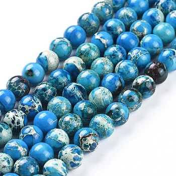 Natural Imperial Jasper Beads Strands, Dyed, Round, Blue, 8mm, Hole: 2mm, about 50pcs/strand, 15.16 inch(38.5cm)