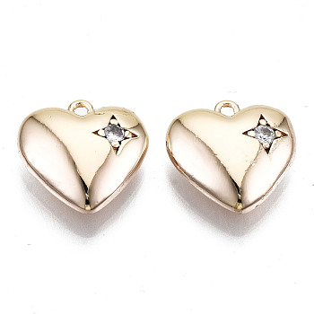 Brass Micro Clear Cubic Zirconia Pendants, Nickel Free, Heart Shape with Star, Real 18K Gold Plated, 15x15x5mm, Hole: 1.4mm