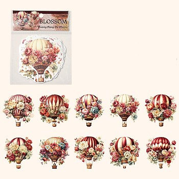 20Pcs 10 Styles Flower Hot Air Balloon Paper Sticker Labels, Self-adhesion, for Kid's Art Craft, DIY Scrapbooking, Dark Red, 80x80mm, 2pcs/style