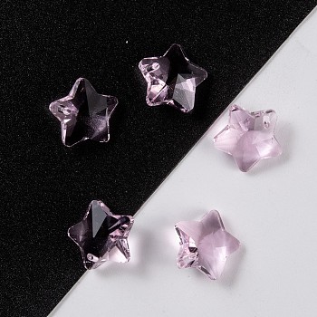 Transparent Glass Pendants, Faceted, Star Charms, Pink, 13x13.5x7mm, Hole: 1mm