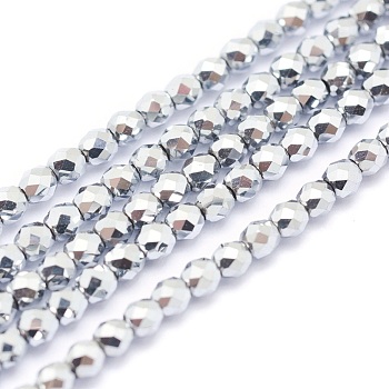 Electroplate Non-magnetic Synthetic Hematite Beads Strands, Grade A, Vacuum Plating, Faceted, Round, Platinum Plated, 2mm, Hole: 1mm, about 185pcs/strand, 15.7 inch(40cm)