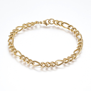 304 Stainless Steel Chain Anklets, with Lobster Claw Clasps, Golden, 8-5/8 inch(220mm)x6mm
